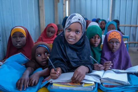 Internally displaced children attending a classroom session in Somalia