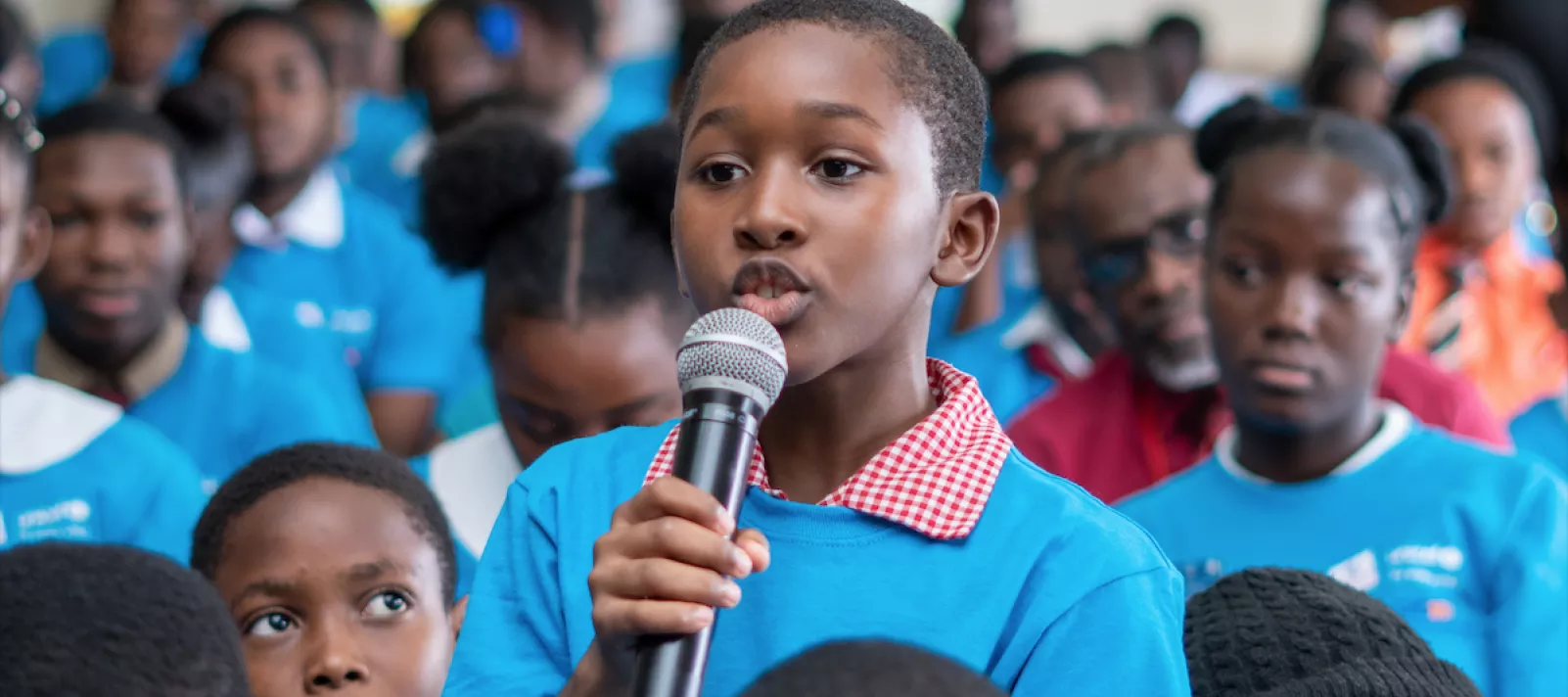Keino King, aged 10, addresses an #ENDviolence Townhall in Clarendon.