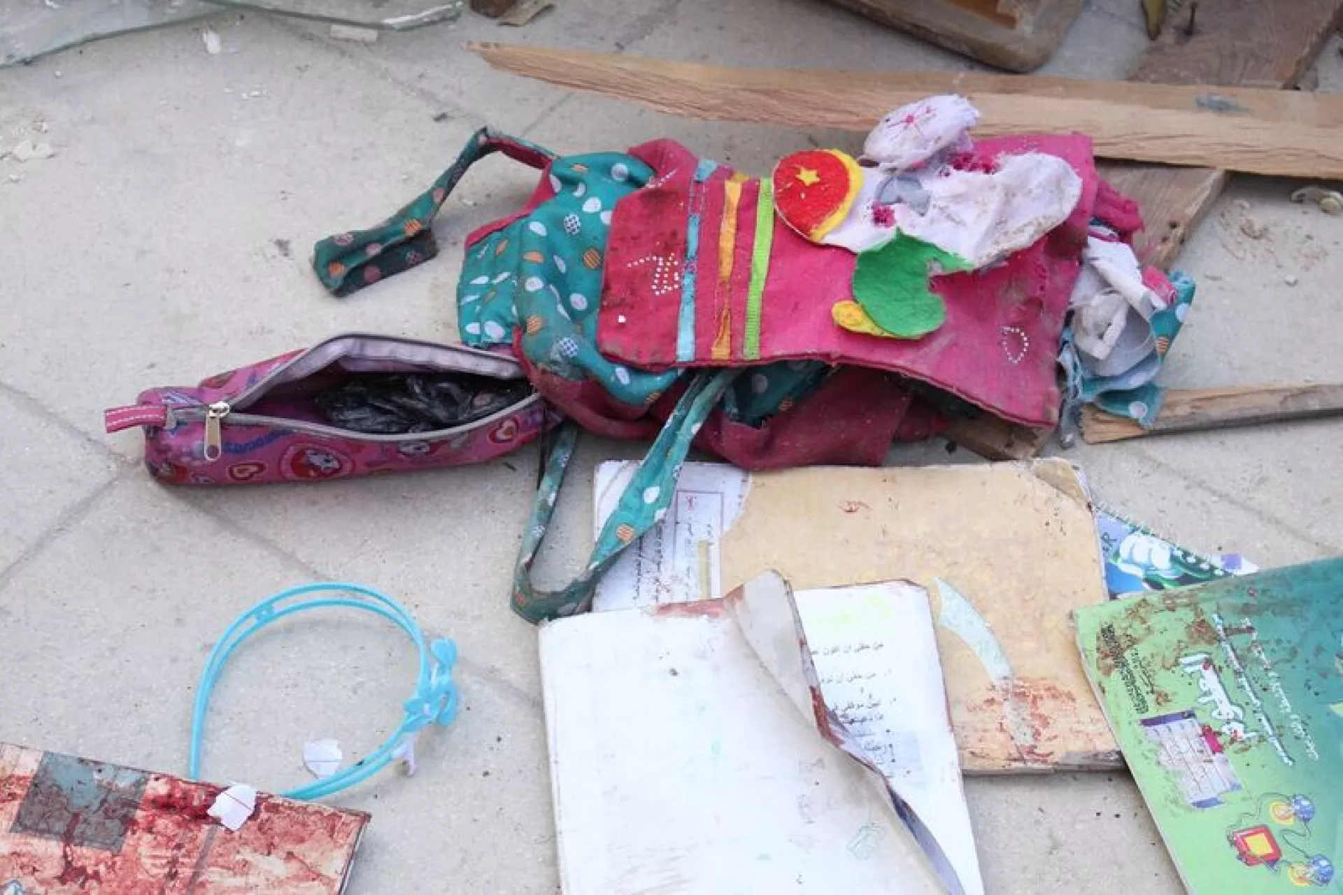 The backpack of nine-year-old Zaina