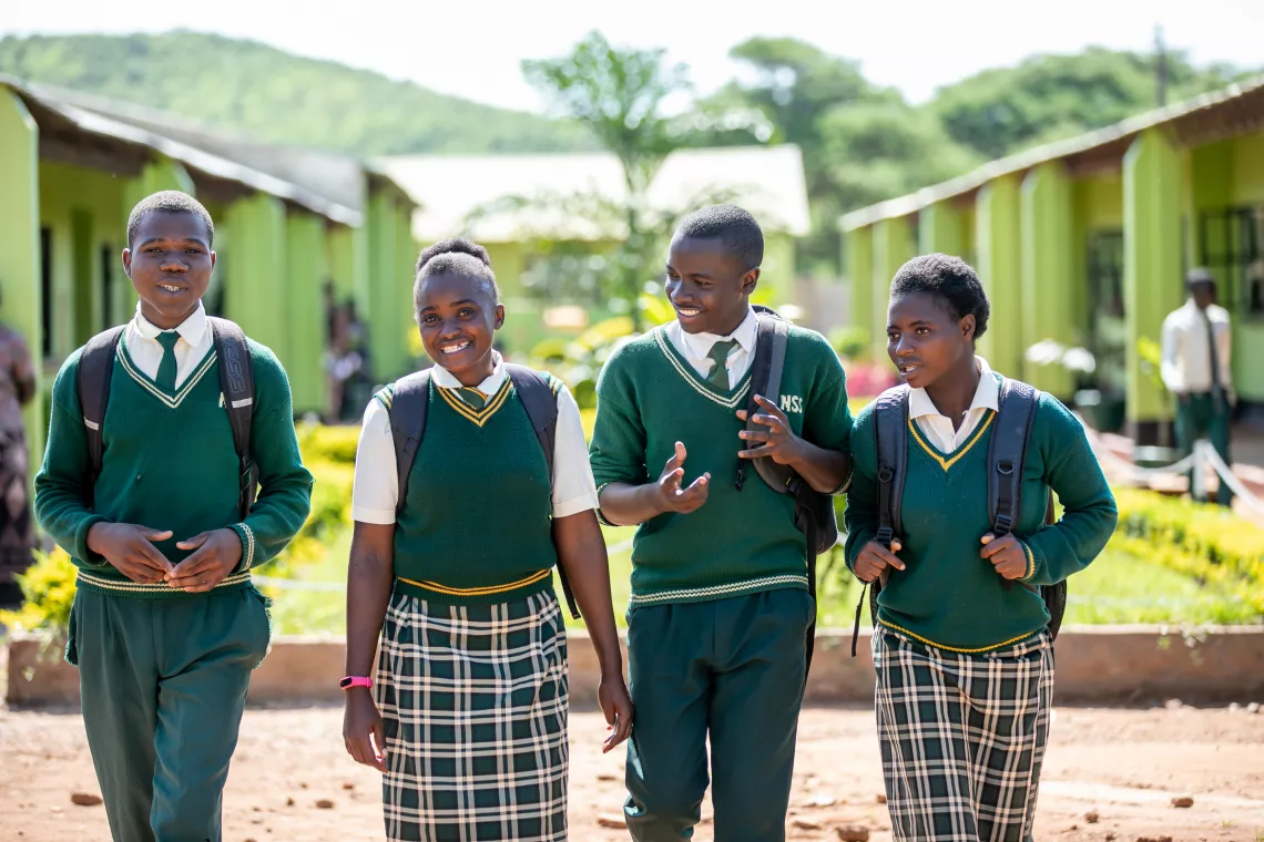 Kufekisa (18 yrs), Dorcas (17 yrs), Haggar (19 yrs) and Joshua (17 yrs) are all learners at the Nampundwe Secondary School who received education bursaries as part of the UNICEF supported SEEVCA sites in the Shibuyunji District Lusaka.