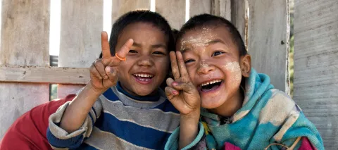 Children in Hakha, Chin State, Myanmar, happily posing for pictures during the country-wide polio vaccination campaign in 2016.