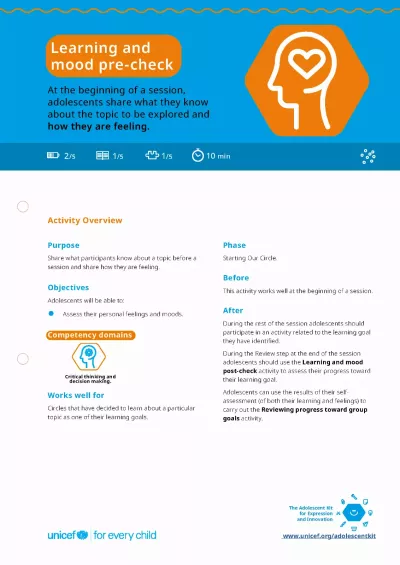 No complexity | UNICEF Adolescent Kit for Expression and Innovation
