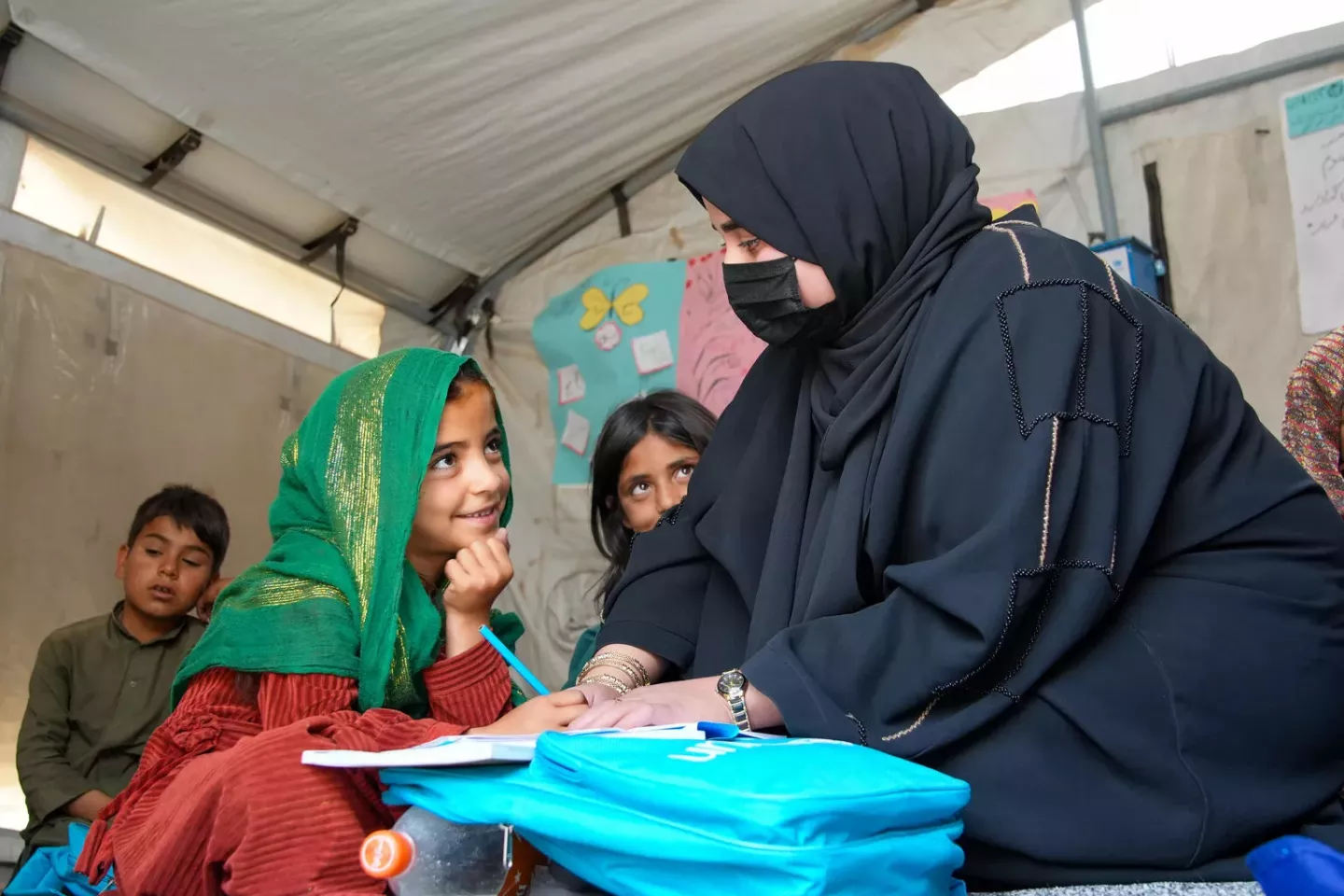 On 23 April 2025, girls learn in grade 3 in a UNICEF-supported community-based education class in Herat province, Afghanistan.