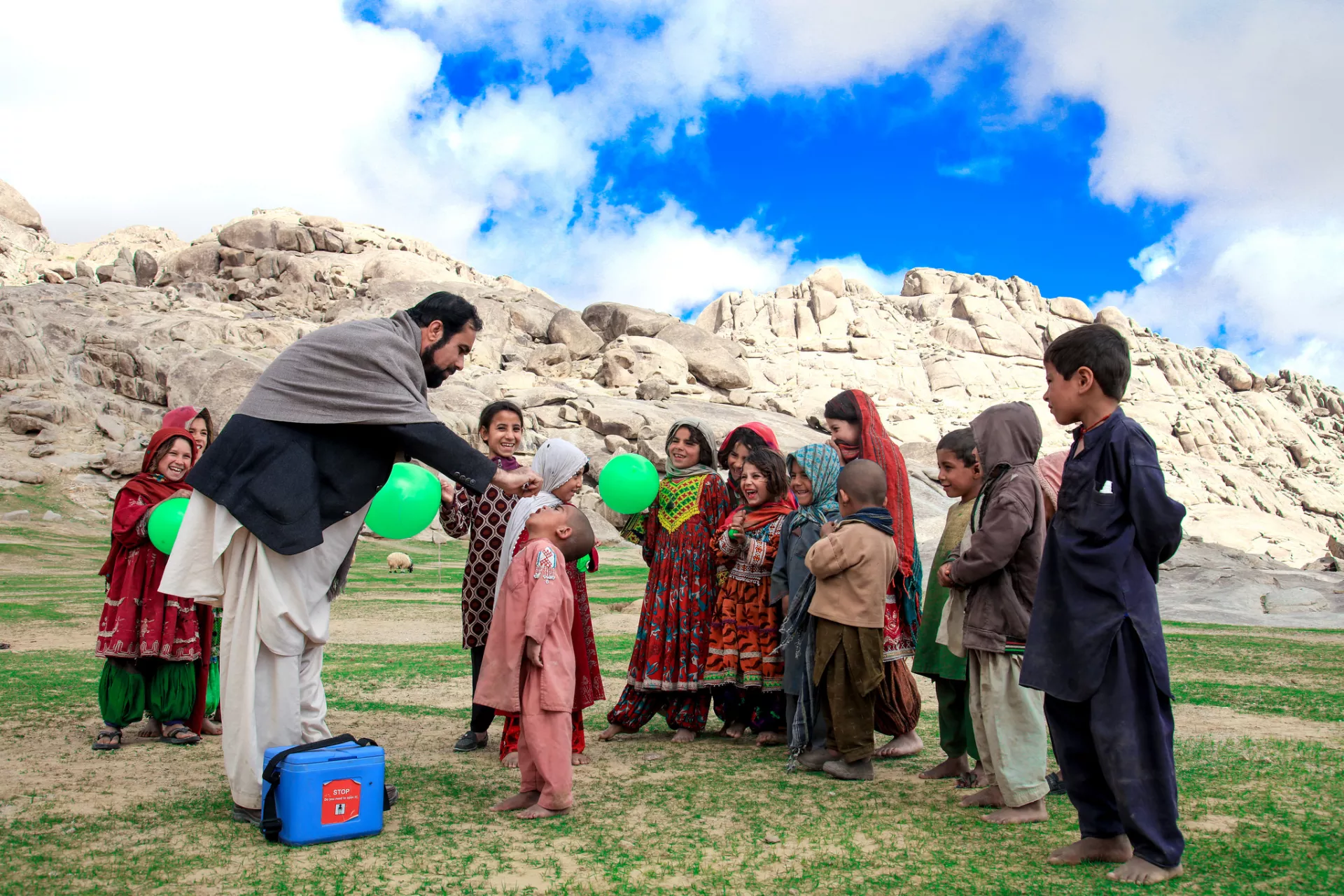 Children receiving polio vaccination