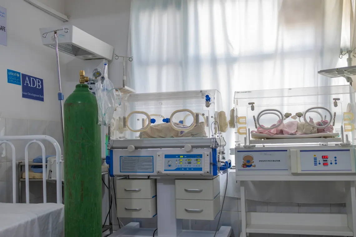 The healthy newborns remain under routine observation in an ADB- and UNICEF-supported radiant warmers, Herat, Afghanistan.