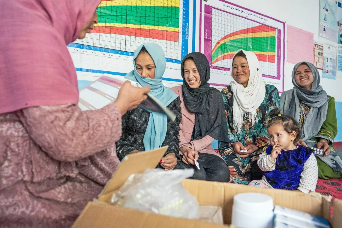 On the 21st October 2024, Sakina, a UNICEF-supported community health worker, attends to patients in&nbsp;Shahfoladi&nbsp;village&nbsp;in Bamiyan Province, central Afghanistan.