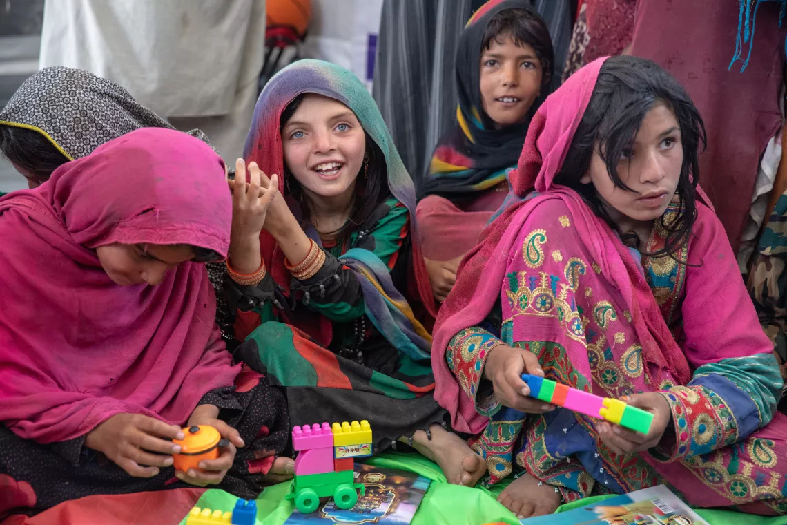 Naghma, 4, plays with her friends in a UNICEF supported child friendly space in Paktika Province, southeastern Afghanistan