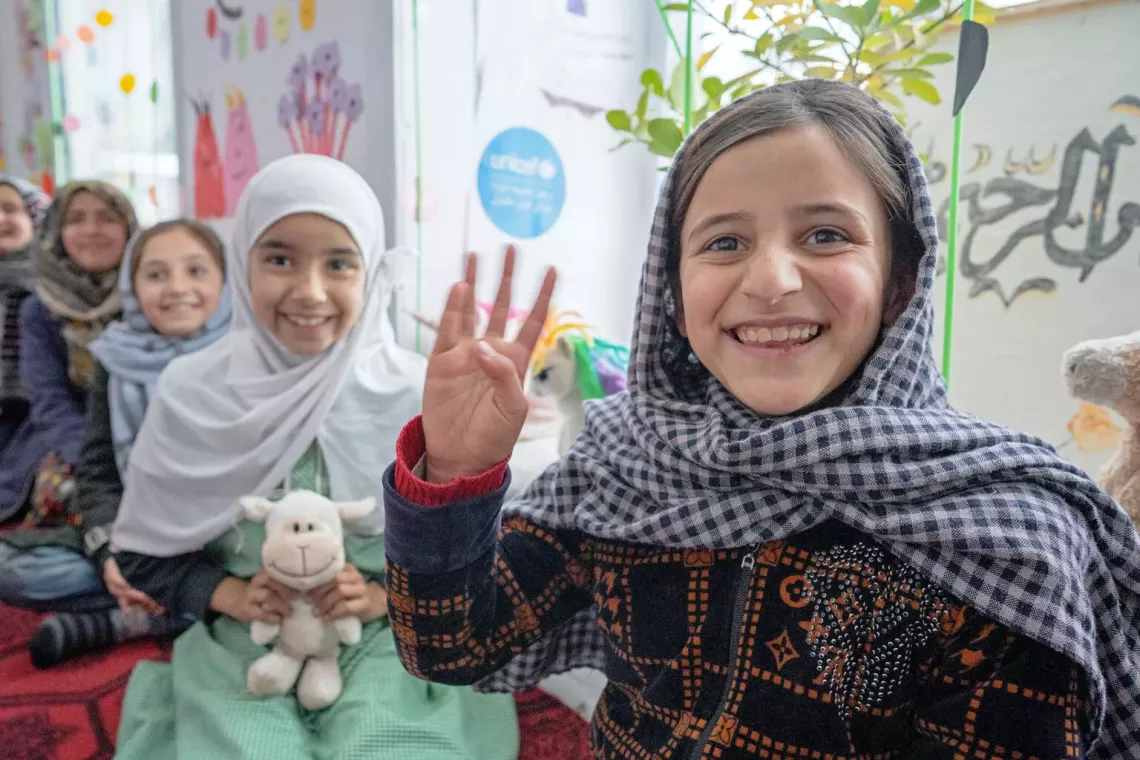 On 21st November 2022, 8 year old Kawsar Bahar is photographed at the UNICEF-supported Child Friendly Space (CFS) in Chata village, Badakhshan Province in Afghanistan. 