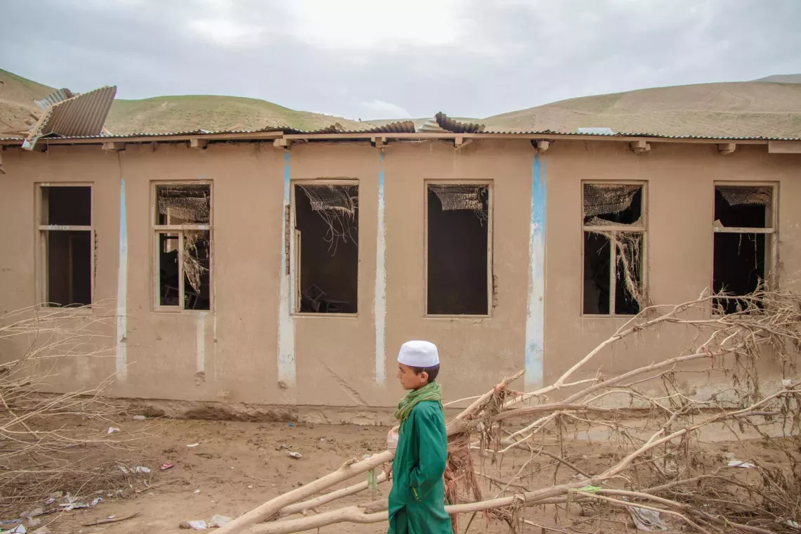 On 17 May 2024, a damaged school is photographed in Baghlan-e-Jadid district, Baghlan province, which was affected by recent flash flooding across northern Afghanistan.