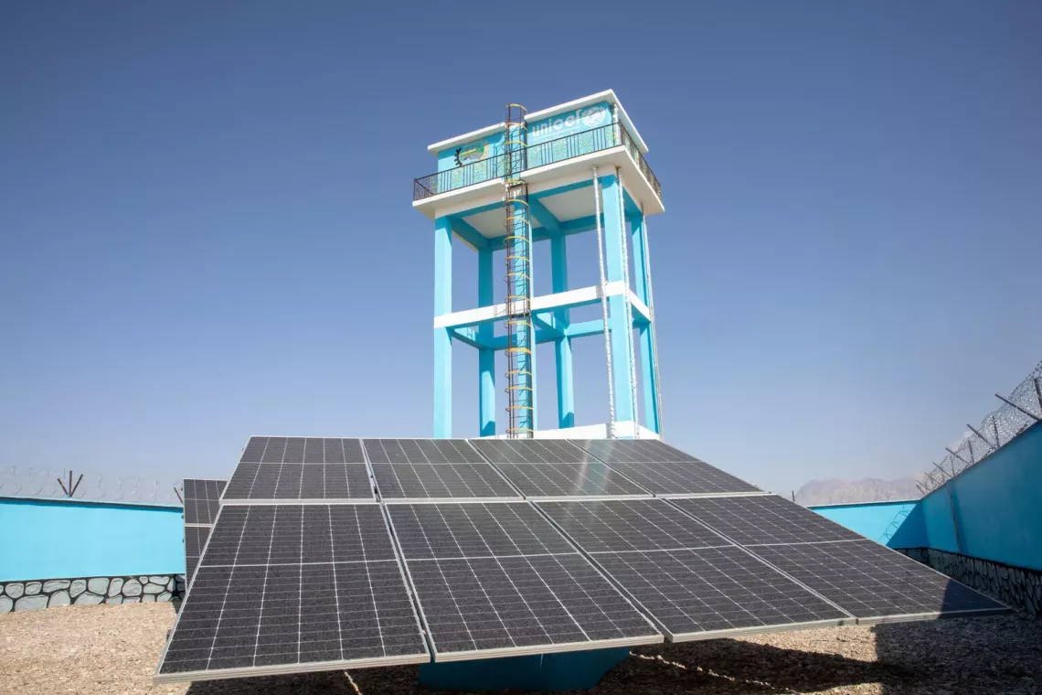 A newly completed solar-powered water supply system in Loy Kariz village, Farah province, western Afghanistan.