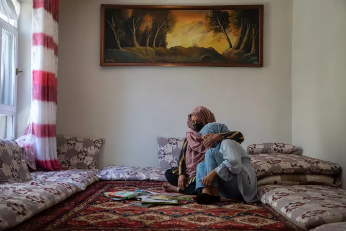 mother and adolescent daughter at home in Kabul