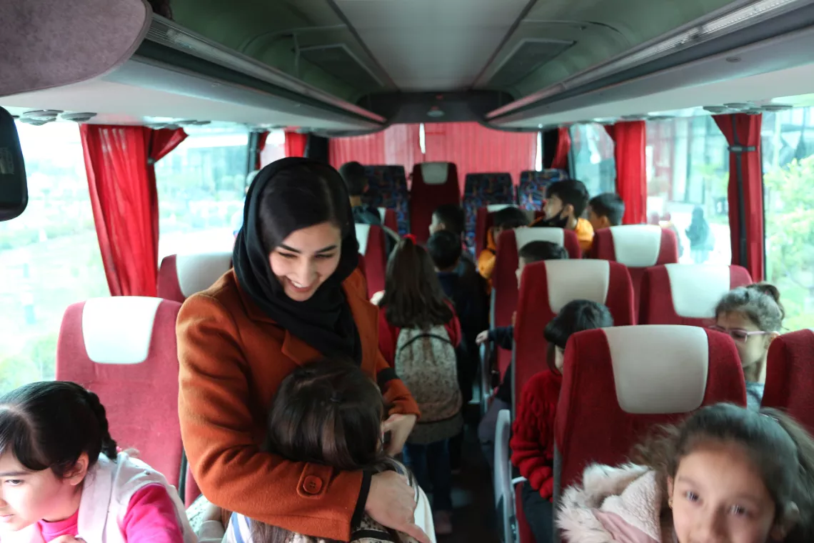 Afghan children in the school bus
