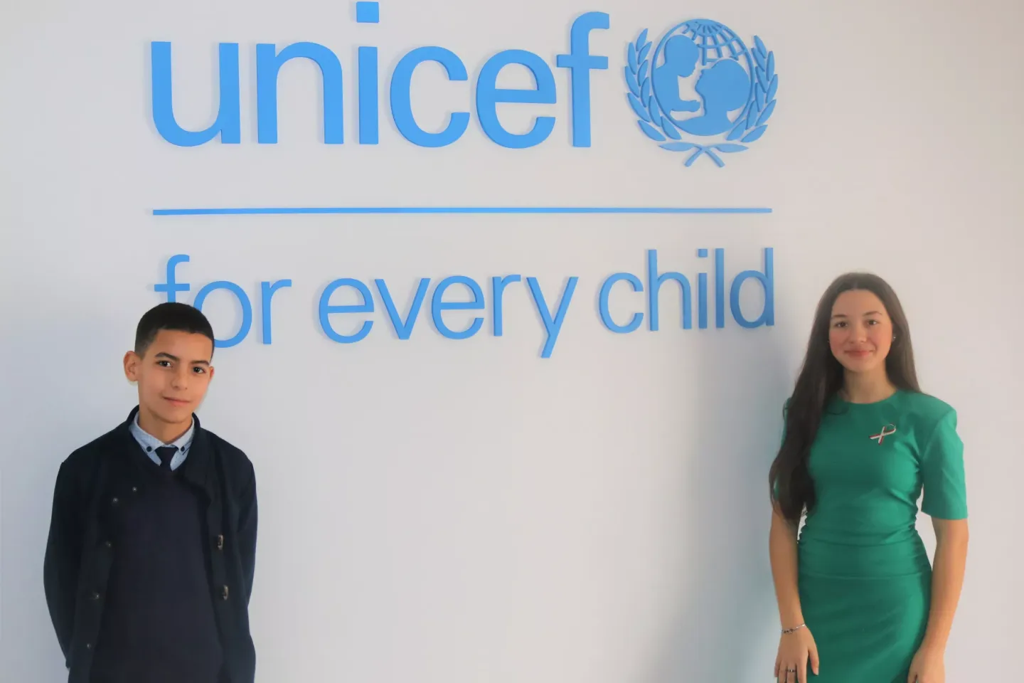 Child's right ambassadors Ma&iuml;ssa Laroussi and Bakedi Redhouane Abderahmane at UNICEF office in Algeria