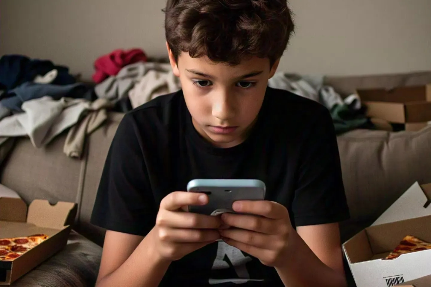 Un ni&ntilde;o mirando la pantalla de un celular