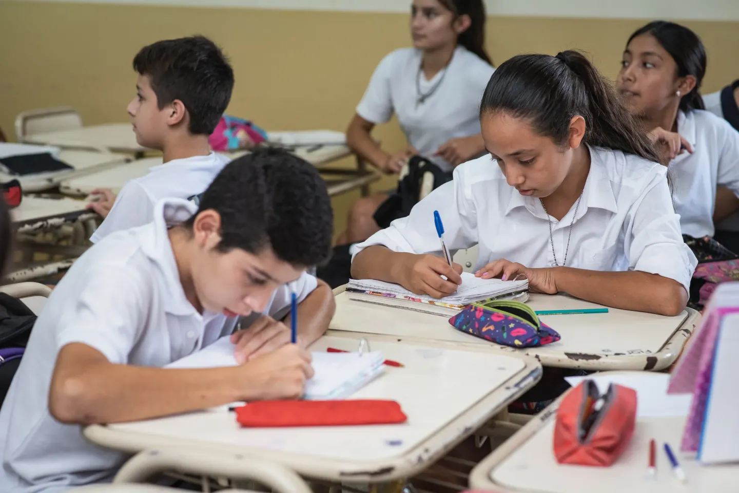 Chicas y chicos hacen la tarea durante las clases