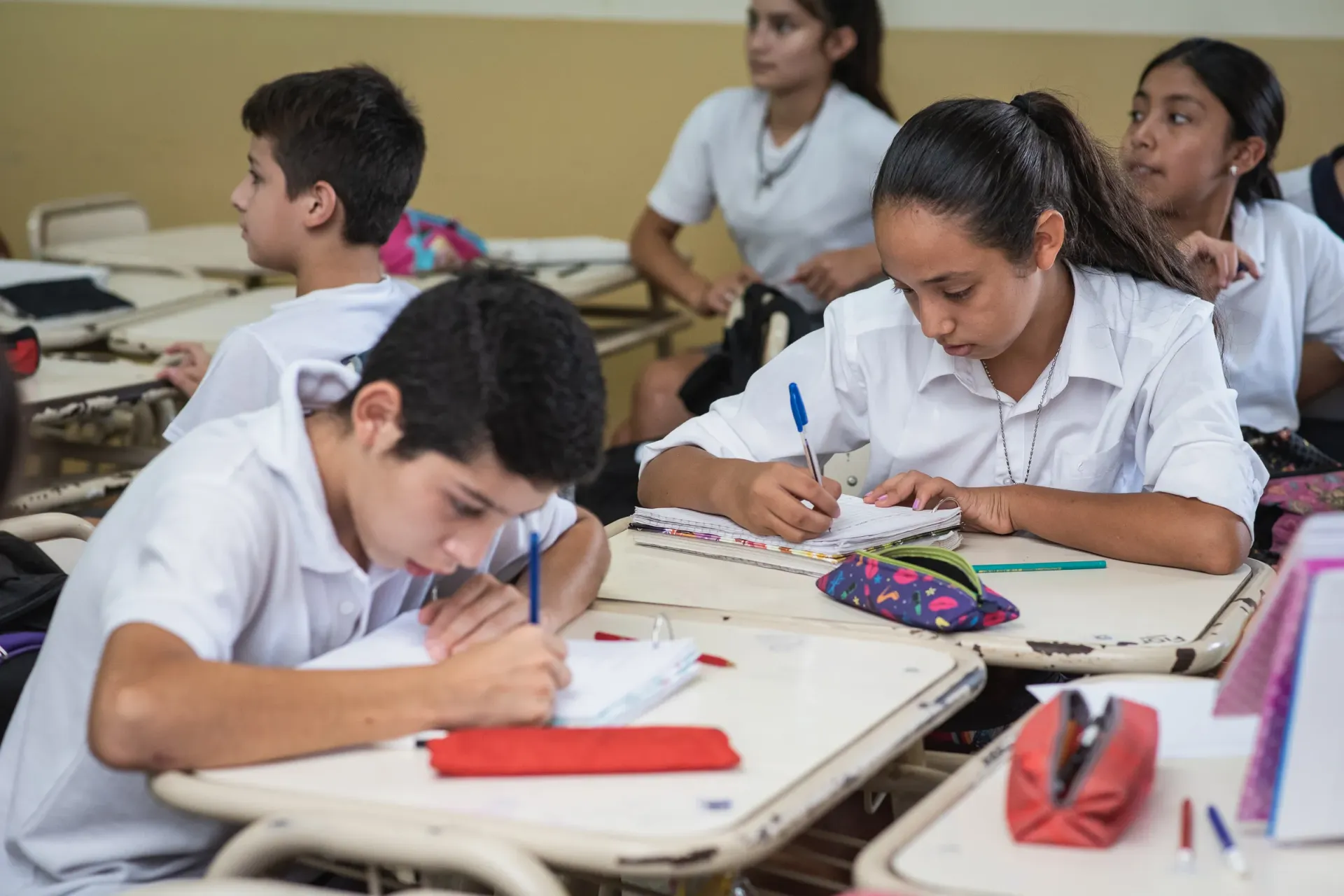Chicas y chicos hacen la tarea durante las clases
