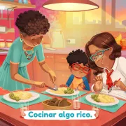 una familia de dos mam&aacute;s y su hijo sentados a la mesa comiendo