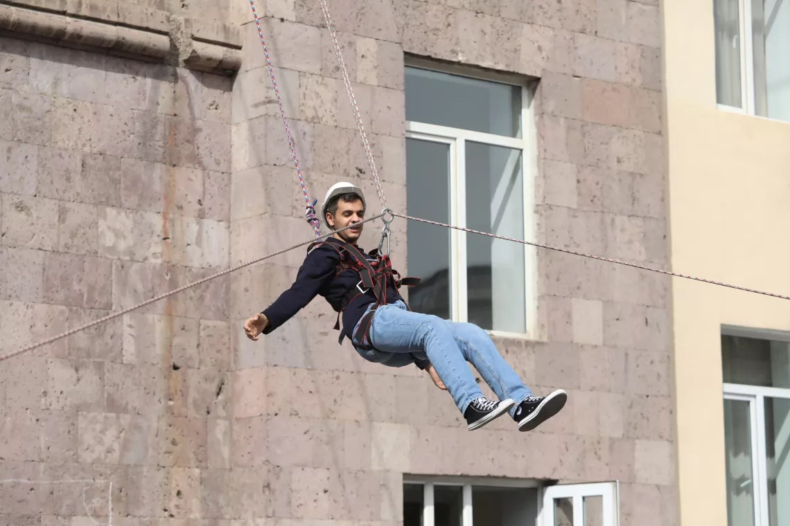 Children and adolescents in Yerevan schools mark the International Disaster Risk Reduction Day with an all-school preparedness drill.