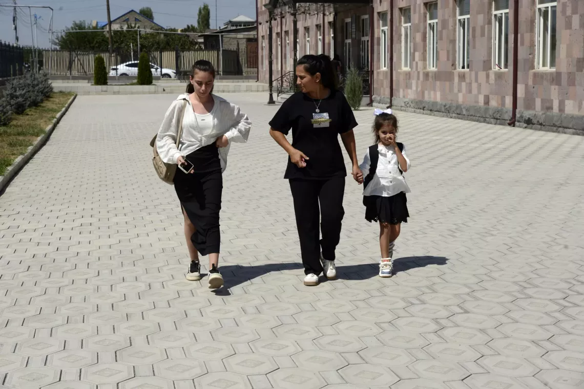 Aksana&rsquo;s children&mdash;Erika, Edita, Elina, Maria, and Tigran&mdash;have already used the vouchers provided by UNICEF to purchase school uniforms. 