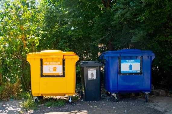 Ապակու, թղթե և պլաստիկի աղբարկղեր։