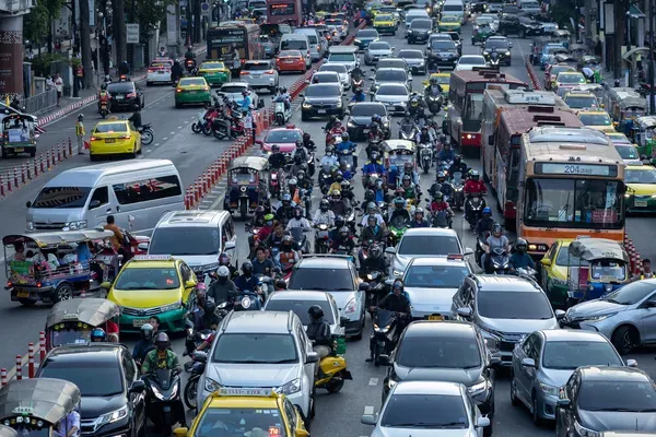 Traffic stacks up in Bangkok.