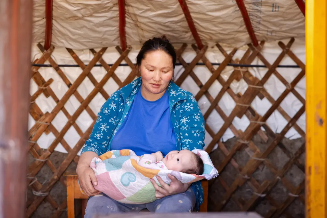Zoljargal in Khentii province gave birth to her baby girl in the middle of severe winter. 