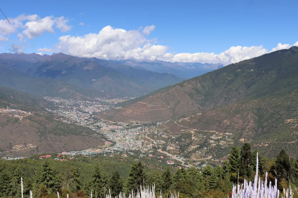A view of the Thimphu valley in Bhutan from above