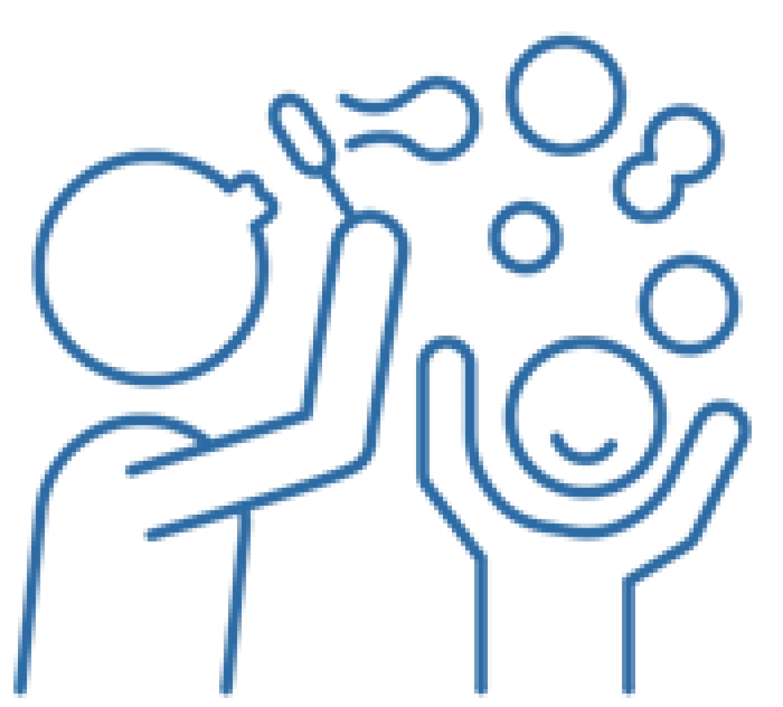 a stickman is playing bubble with his son