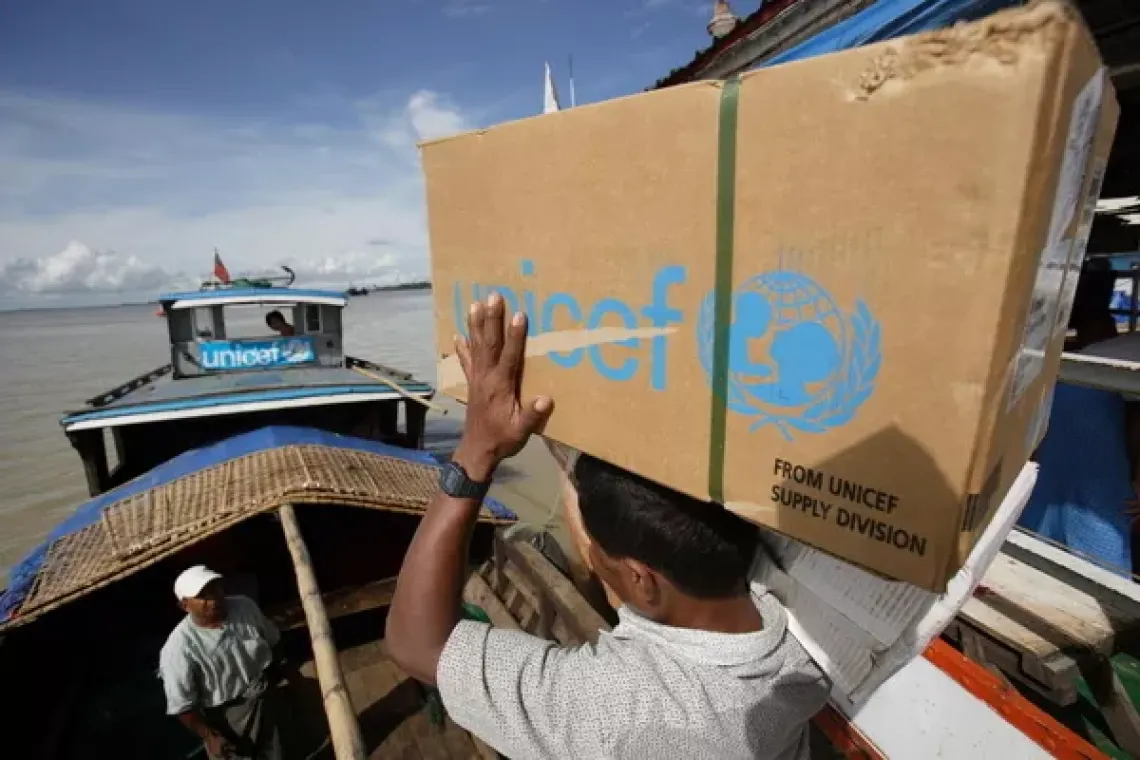Items from hygiene kit are kept ready for distribution to affected villages of Laputta Township, where UNICEF provided emergency supplies. &nbsp;Laputta Township is one of the hardest hit townships when Cyclone Nargis swept Myanmar.