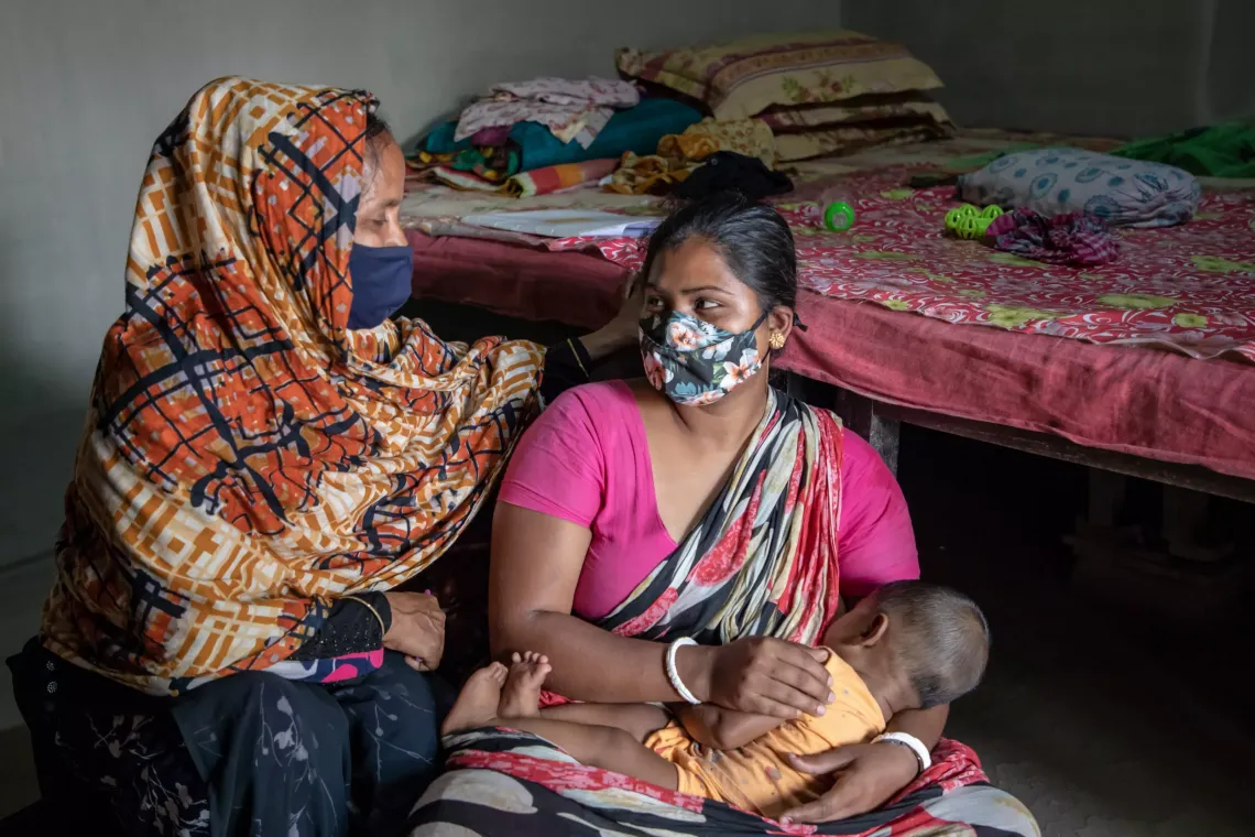 ommunity volunteer Shirin Akhter visits Shonchita Rani Das, mother of six-month-old Ayon Deep Chornodas