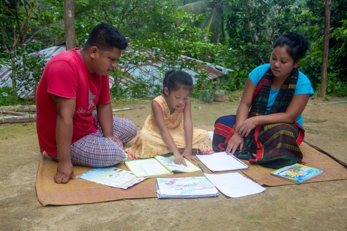 family reading books together