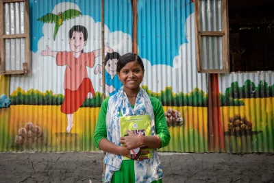 A girl smiling