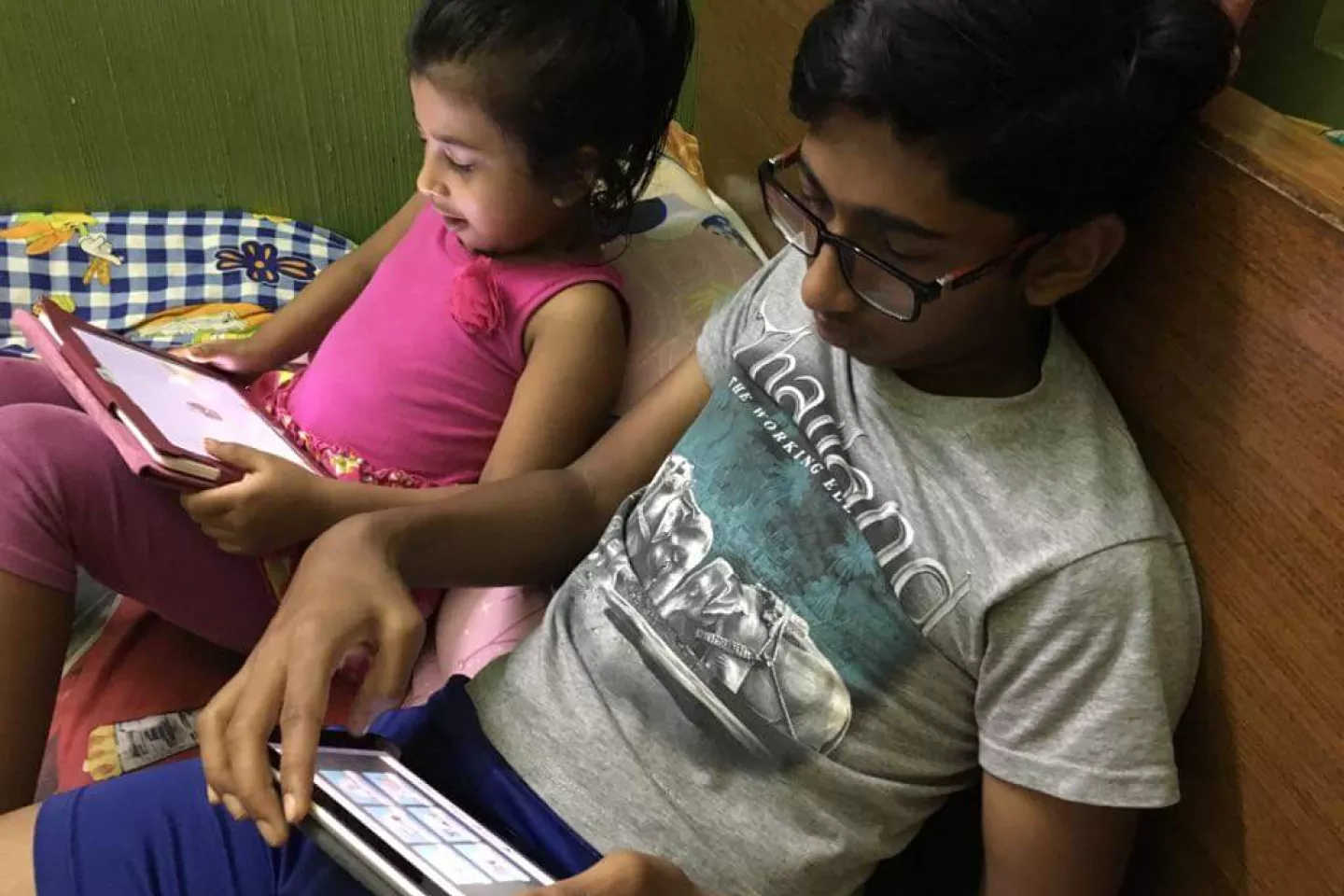 Children playing game on internet