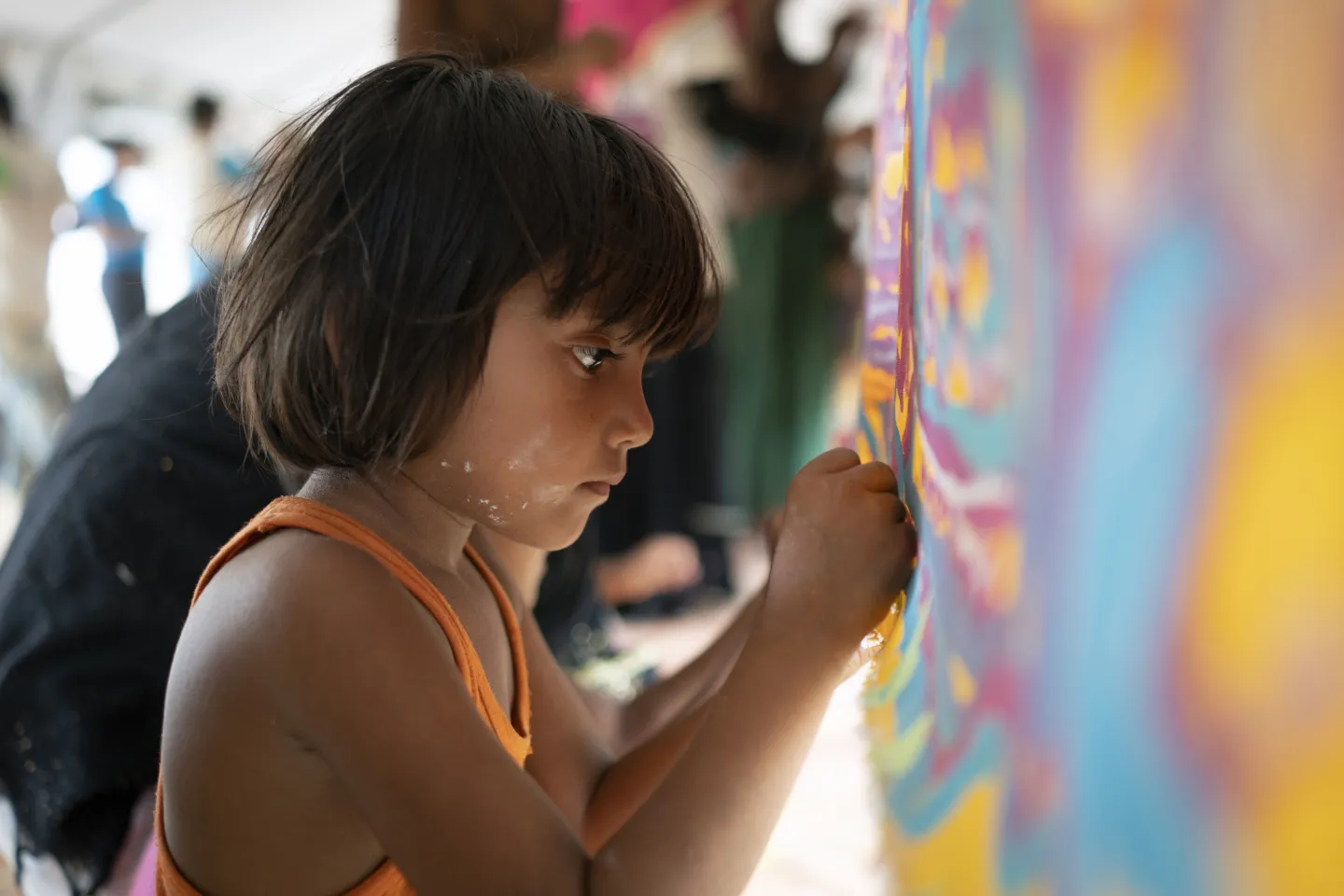 Bangladesh. A wall painting by Rohingya children