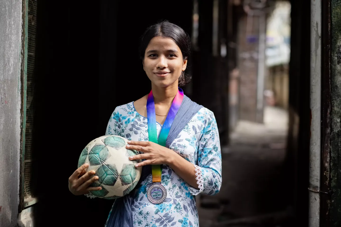 17-year-old Shymuli has been learning to play football under the S4D initiative. She attends practice sessions 3 days a week after school. 