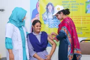 A student of Proyash Institute of Special Education getting the Human Papillomavirus (HPV) vaccine