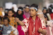 Farzana getting trained in self-defense from Tinny, her dedicated trainer in the S4D program, fostering healthy development and resilience against harmful practices like child abuse and gender violence.