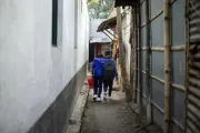 Abrar and Riyad in their school uniform on their way to school.