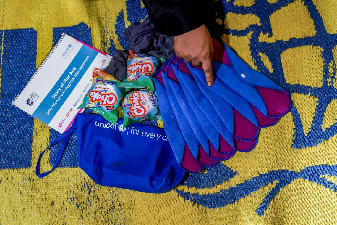 A menstrual hygiene management kit, provided by UNICEF