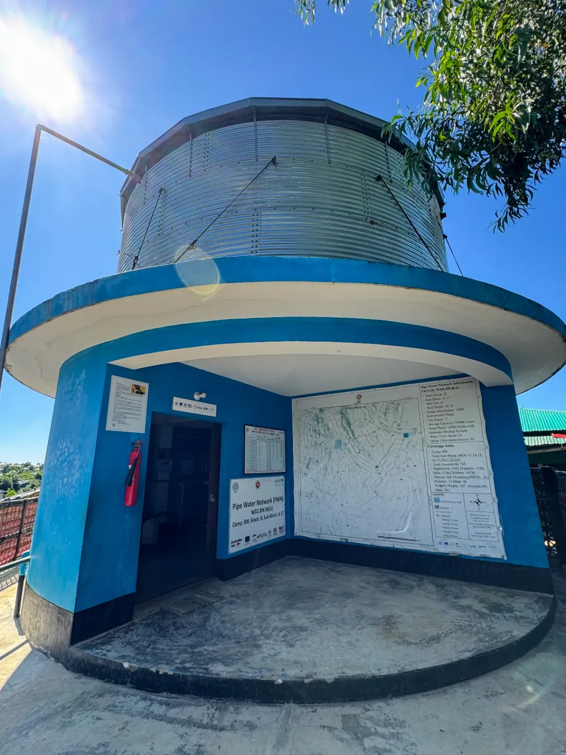 The camp&rsquo;s 90,000-litre tank distributes water across multiple tap stands, meeting the needs of 70&ndash;80 families every day.