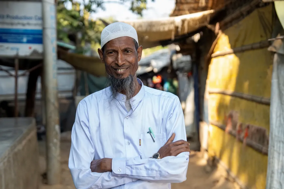 Nur Hossain, 60, a Rohingya refugee, is a religious leader and actively participates in the positive parenting sessions for community and religious leaders, at the Rohingya refugee camps.