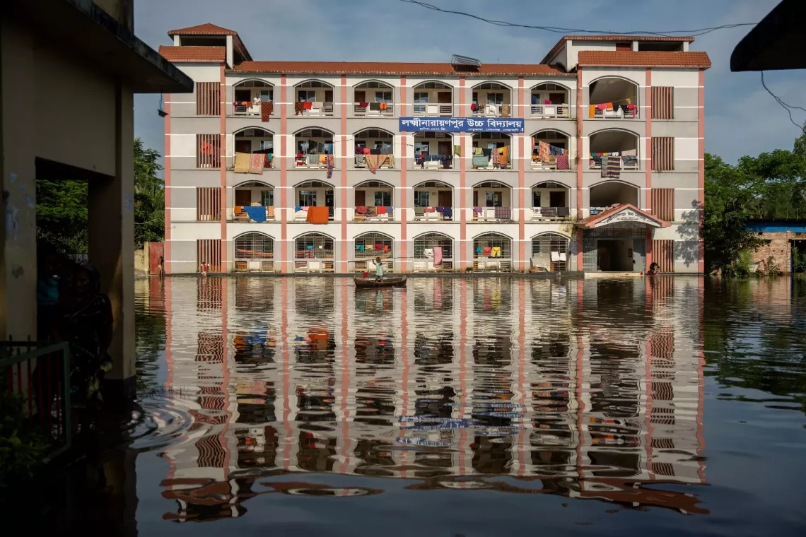 Laxminarayanpur high school, in Noakhali District,,a shelter housing hundreds of families and children