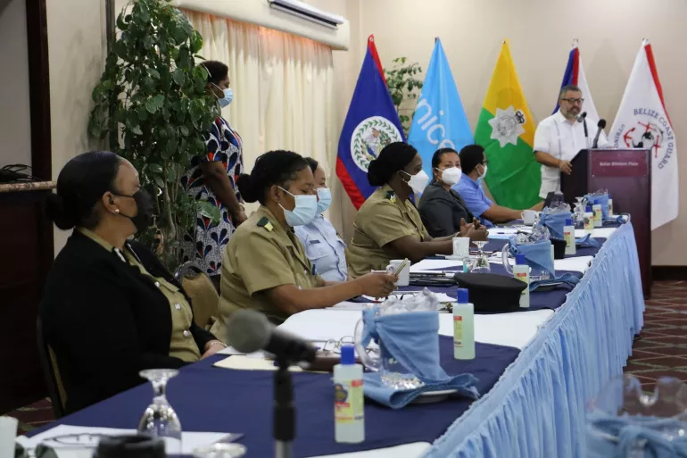 Minister of Home Affairs speaks from podium