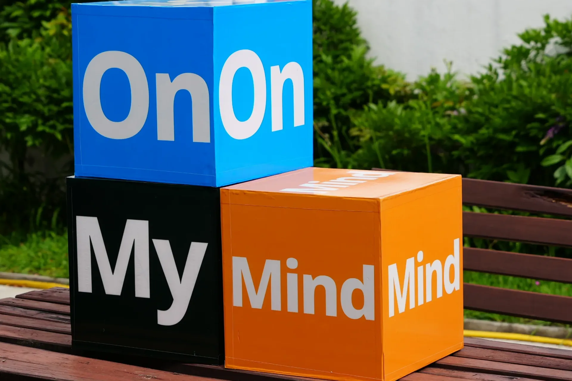 A box with Onmymind text in blue, green and orange
