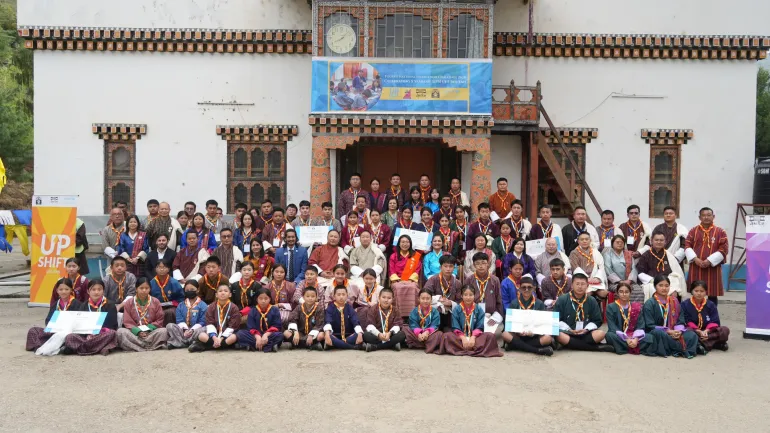 National Innovation Challenge participants with the MoESD Minister, officials, and UNICEF Representative after showcasing their innovative solutions, celebrating youth creativity, and their commitment to building a more sustainable Bhutan.