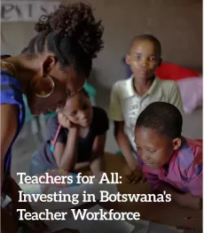 A teacher assisting students in a Teacher for All report cover page
