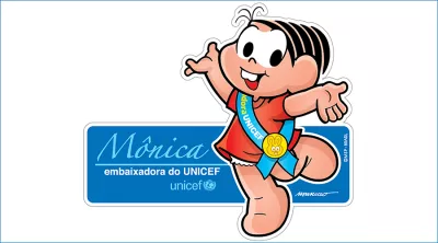 Desenho da M&ocirc;nica com a faixa de embaixadora do UNICEF