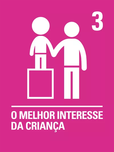 &iacute;cone representa o melhor interesse da crian&ccedil;a, mostra uma crian&ccedil;a sobre uma caixa dando a m&atilde;o para um adulto