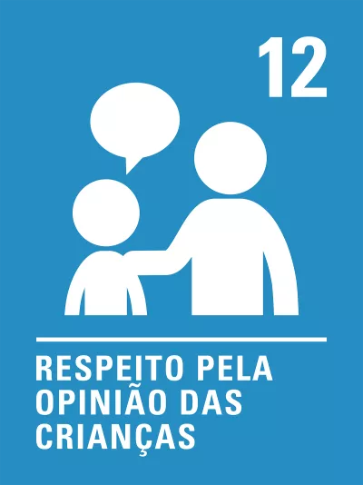&iacute;cone representa o respeito pela opini&atilde;o das crian&ccedil;as, mostra um bonequinho pequeno falando e um grande escutando