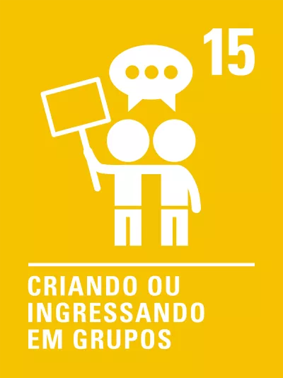 &iacute;cone mostra dois bonequinhos abra&ccedil;ados, um deles segura uma placa, acima da cabe&ccedil;a deles h&aacute; um bal&atilde;ozinho de fala.